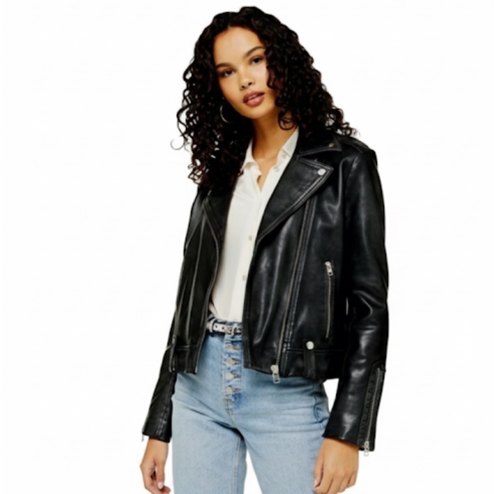 NWT! TopShop Black Faux Leather “Biker Moto” Jacket Size 4 Petite